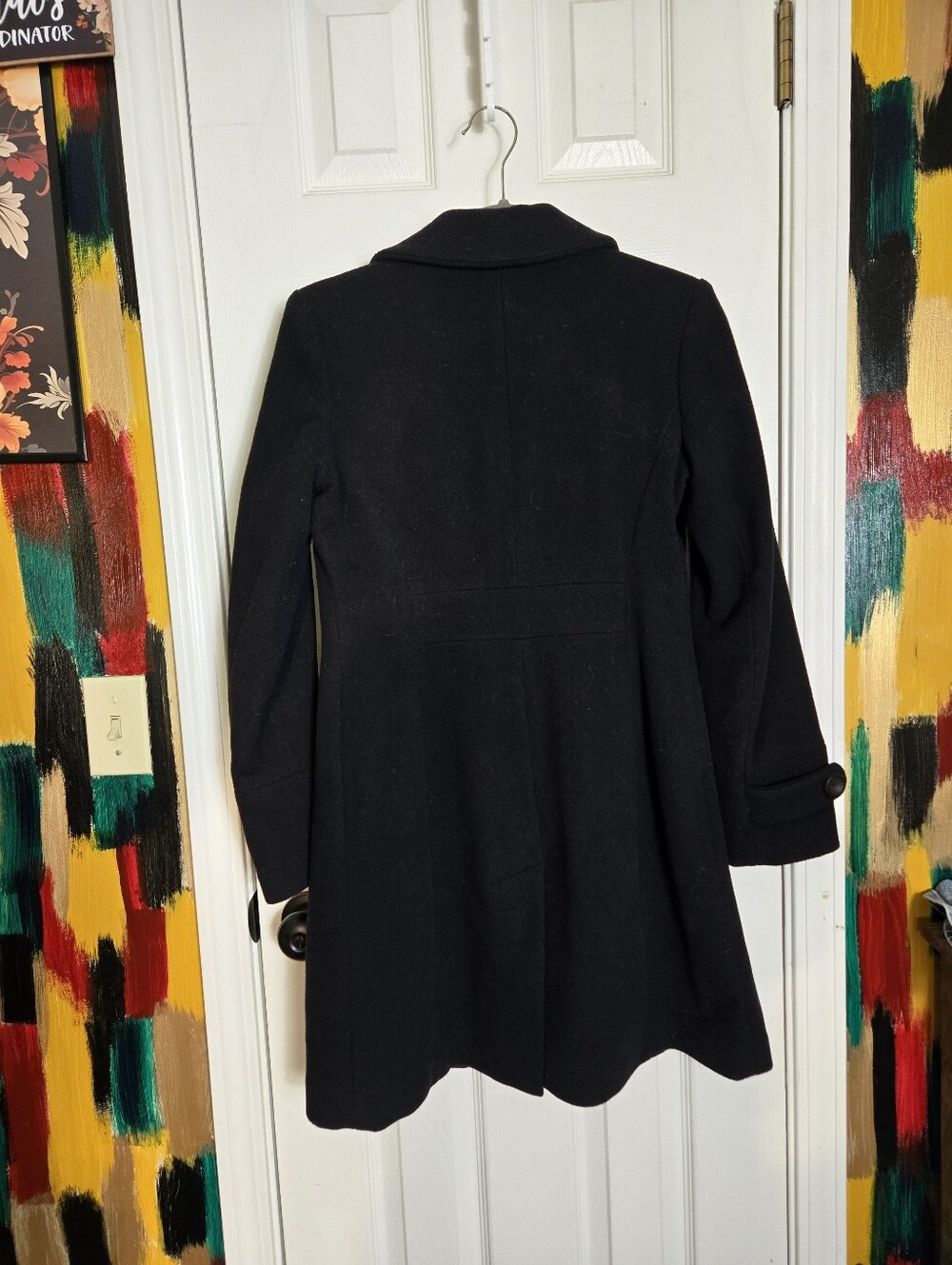 Anne Klein Wool / Nylon Black Buttoned Long Peacoat PXS - Picture 4 of 7